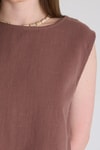 Bluz-Kahverengi Keten Görünümlü %100 Pamuk Kolsuz Crop Bluz 3419-1-rulem