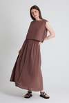 Bluz-Kahverengi Keten Görünümlü %100 Pamuk Kolsuz Crop Bluz 3419-1-rulem