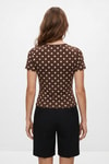 Bluz-Kare Yaka Dantel Detaylı Puantiyeli Crop Bluz 089 Kahve -rulem
