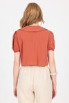 Bluz-Kiremit Bağlama Detaylı Bebe Yaka Crop Bluz 8064-rulem