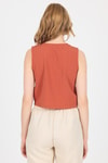 Bluz-Kiremit V Yaka Kolsuz Crop Bluz 8027-rulem