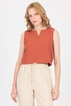 Bluz-Kiremit V Yaka Kolsuz Crop Bluz 8027-rulem