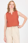 Bluz-Kiremit V Yaka Kolsuz Crop Bluz 8027-rulem