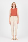 Bluz-Kiremit V Yaka Kolsuz Crop Bluz 8027-rulem