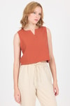 Bluz-Kiremit V Yaka Kolsuz Crop Bluz 8027-rulem