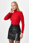 Bluz-Kırmızı Fitilli Balıkçı Yaka Uzun Kollu Bluz 2302-rulem
