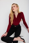 Bluz-Kruvaze Yaka Vatkalı Bluz 9256 Bordo -rulem