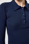 Bluz-Lacivert Polo Yaka Düğmeli Uzun Kollu Bluz 8222A-rulem
