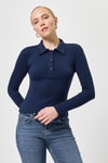 Bluz-Lacivert Polo Yaka Düğmeli Uzun Kollu Bluz 8222A-rulem