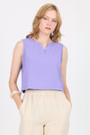 Bluz-Lila V Yaka Kolsuz Crop Bluz 8027-rulem