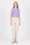 Bluz-Lila V Yaka Kolsuz Crop Bluz 8027-rulem