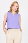 Bluz-Lila V Yaka Kolsuz Crop Bluz 8027-rulem