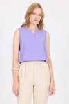 Bluz-Lila V Yaka Kolsuz Crop Bluz 8027-rulem