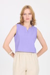 Bluz-Lila V Yaka Kolsuz Crop Bluz 8027-rulem