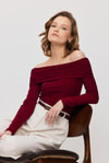 Bluz-Madonna Yaka Büzgülü Bluz 12222 Bordo -rulem