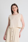 Bluz-Natural Keten Görünümlü %100 Pamuk Kolsuz Crop Bluz 3419-1-rulem