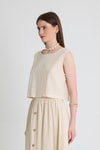 Bluz-Natural Keten Görünümlü %100 Pamuk Kolsuz Crop Bluz 3419-1-rulem