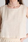 Bluz-Natural Keten Görünümlü %100 Pamuk Kolsuz Crop Bluz 3419-1-rulem