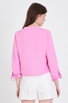 Bluz-Pembe %100 Pamuk Keten Görünümlü Hakim Yaka Crop Gömlek 4702A-rulem
