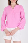 Bluz-Pembe %100 Pamuk Keten Görünümlü Hakim Yaka Crop Gömlek 4702A-rulem