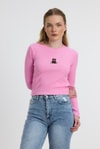 Bluz-Pembe Ayıcık Nakışlı Bisiklet Yaka Bluz 2200-rulem