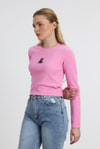 Bluz-Pembe Ayıcık Nakışlı Bisiklet Yaka Bluz 2200-rulem