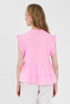 Bluz-Pembe Fırfır Kollu Dantel Detaylı %100 Pamuk Müslin Bluz 8039A-rulem