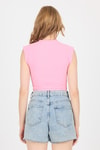 Bluz-Pembe Gümüş Kalp Detaylı Crop Tişört 2499-rulem