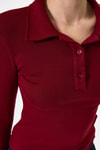 Bluz-Pembe Polo Yaka Düğmeli Uzun Kollu Bluz 8222A-rulem