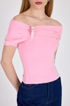 Bluz-Pembe Viskoz/Yumuşak Kumaş Madonna Yaka Toka Detaylı Bluz 1475-rulem