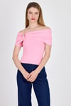 Bluz-Pembe Viskoz/Yumuşak Kumaş Madonna Yaka Toka Detaylı Bluz 1475-rulem