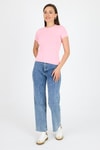 Bluz-Pembe Viskoz/Yumuşak Kumaş Slim Fit Tişört 1468-rulem