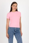 Bluz-Pembe Viskoz/Yumuşak Kumaş Slim Fit Tişört 1468-rulem