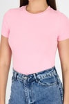 Bluz-Pembe Viskoz/Yumuşak Kumaş Slim Fit Tişört 1468-rulem