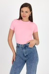 Bluz-Pembe Viskoz/Yumuşak Kumaş Slim Fit Tişört 1468-rulem