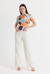 Bluz-Sarı Desenli Büzgülü Sandy Bluz 12303-rulem