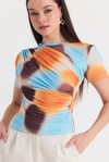 Bluz-Sarı Desenli Büzgülü Sandy Bluz 12303-rulem
