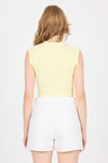 Bluz-Sarı Gümüş Kalp Detaylı Crop Tişört 2499-rulem
