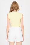 Bluz-Sarı Gümüş Kalp Detaylı Crop Tişört 2499-rulem