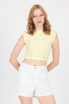 Bluz-Sarı Gümüş Kalp Detaylı Crop Tişört 2499-rulem