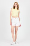 Bluz-Sarı Gümüş Kalp Detaylı Crop Tişört 2499-rulem