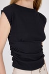 Bluz-Siyah Bisiklet Yaka Bel Büzgülü Bluz 2301-rulem