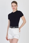 Bluz-Siyah Bisiklet Yaka Viskoz/Yumuşak Kumaş Slim Fit Tişört 1468-rulem