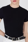 Bluz-Siyah Bisiklet Yaka Viskoz/Yumuşak Kumaş Slim Fit Tişört 1468-rulem