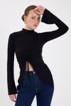 Bluz-Siyah Büzgü Detaylı Balıkçı Yaka Bluz 2458-rulem