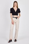 Bluz-Siyah Dantel Detaylı Bürümcük Kumaş Crop Bluz 2231-rulem
