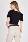 Bluz-Siyah Dantel Detaylı Bürümcük Kumaş Crop Bluz 2231-rulem