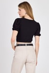 Bluz-Siyah Dantel Detaylı Bürümcük Kumaş Crop Bluz 2231-rulem