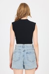 Bluz-Siyah Gümüş Kalp Detaylı Crop Tişört 2499-rulem