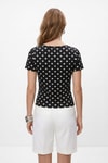 Bluz-Siyah Kare Yaka Dantel Detaylı Puantiyeli Crop Bluz 089-rulem